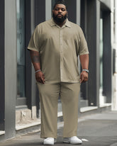 Big Men's All-match Solid Color Khaki Short Sleeve Shirt Trousers Set
